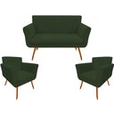 Ver imagem 1 de Kit Namoradeira + 2 Poltronas Decorativa Sabrina Suede Verde Pés Madeira Mz Decor