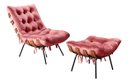Ver imagem 1 de Poltrona Costela com Puff Base Fixa para Sala, Quarto - Suede Rosa