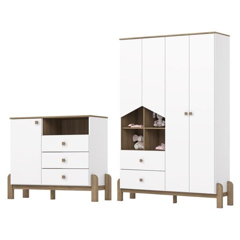 Jogo de Quarto Infantil Ternura Guarda Roupa e Cômoda Branco/jequitibá - Henn
