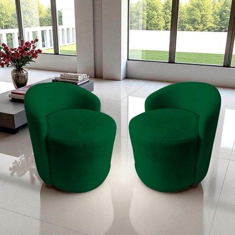 Kit 2 Poltronas Decorativa Yara Orgânica Bouclé Verde