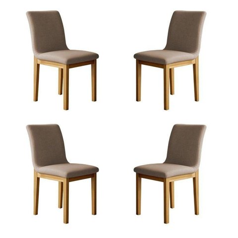 Kit 4 Cadeiras para Sala de Jantar Pés Madeira Maciça Bella Bege/Cinamomo