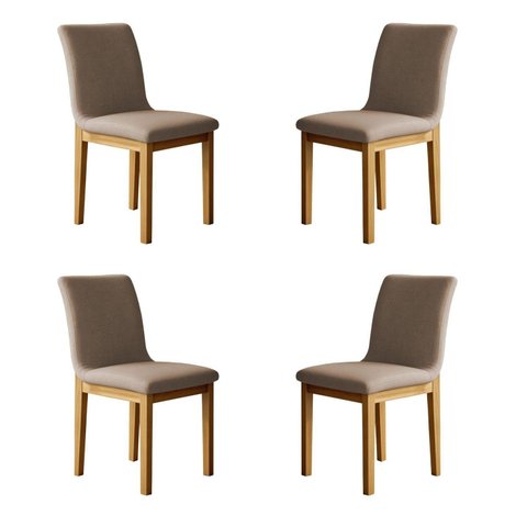 Kit 4 Cadeiras para Sala de Jantar Pés Madeira Maciça Bella Bege/Cinamomo