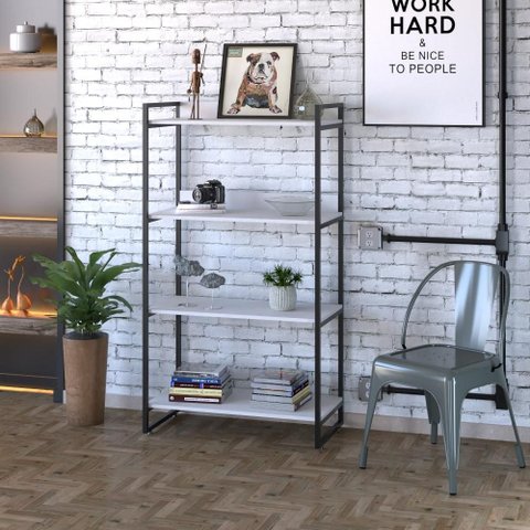 Estante Kuadra 80x40x146cm c/04 Prateleiras Branco Chess / Est.Preta
