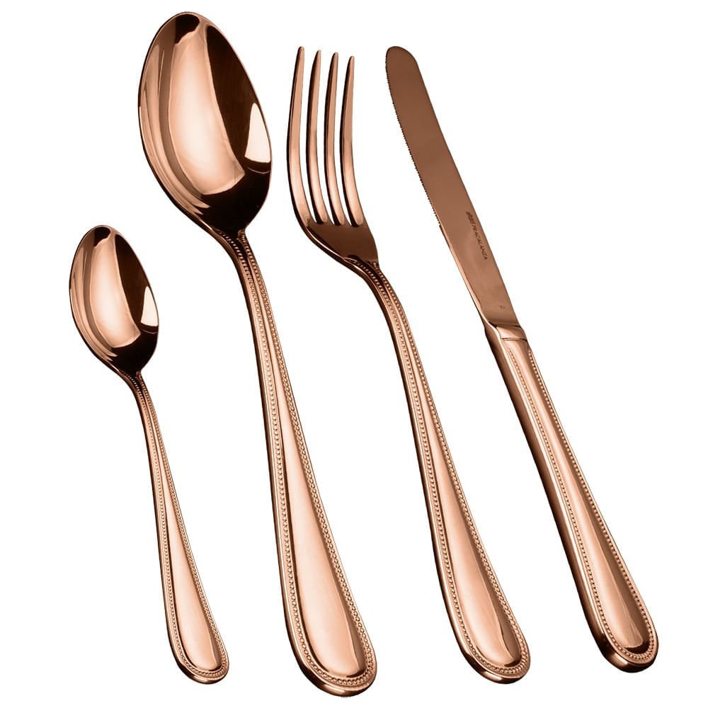 Faqueiro Cobre Rose Gold 24 Pçs Inox - Talheres Garfo Faca Colher