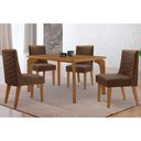 Ver imagem 1 de Sala de Jantar Completa Londrina C/ Tampo Madeirado Canto Curvo 120x80cm e 4 Cadeiras Dafne Naturale