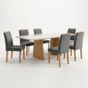 Ver imagem 2 de Conjunto Mesa de Jantar 6 Lugares Lyra 160x80cm Vidro Cinamomo Off White Grafite