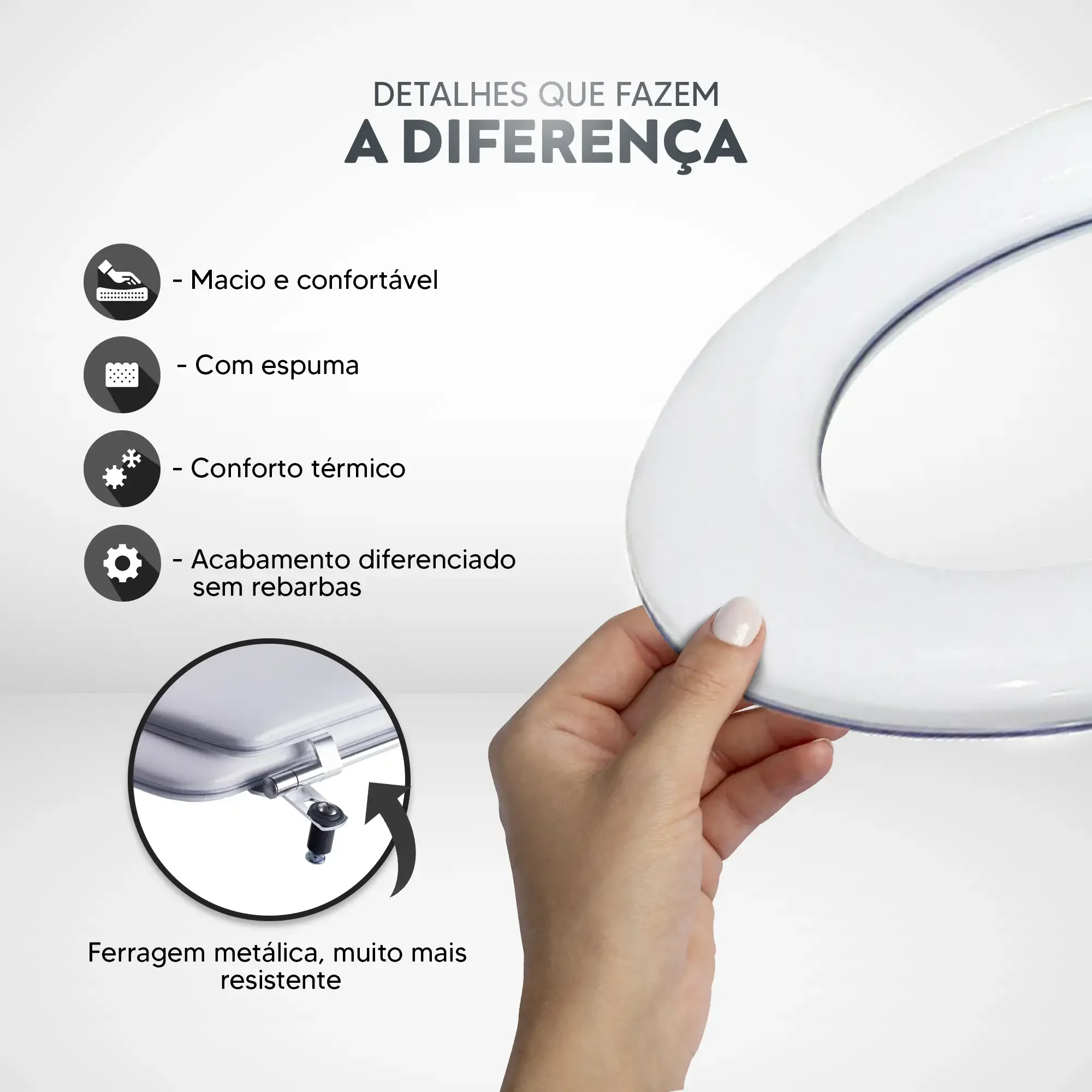 Tampa de Vaso Sanitário Almofadada Oriane Branco para bacia Ideal Standard - 3