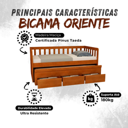 Bicama 3 Gavetas Oriente Cor Avelã + 2 Colchões Ortobom D28 - 7