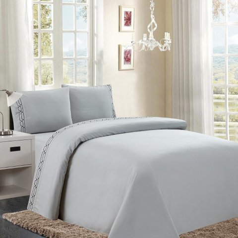 Jogo de Cama Casal 300 Fios com Bordado 4 peças Geometric