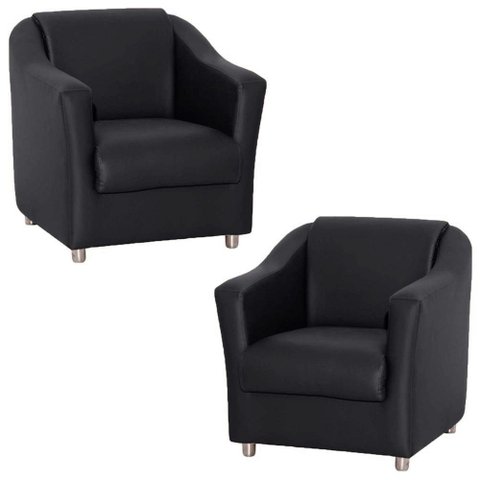 Kit 2 Poltronas Decorativa Reforçada Recepção Clinica Salão Courino Preto
