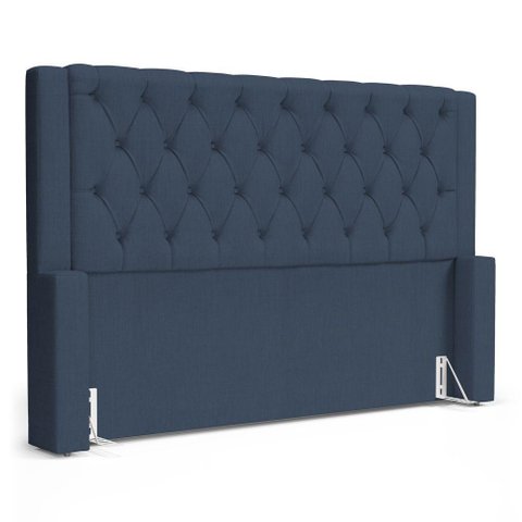 Cabeceira Atena para Cama Box Queen Size 160cm Capitonê com Frame Linho Azul - Desk Design