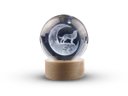 Ver imagem 1 de Luminária Abajur Globo Vidro Lobo Led Usb Enfeite Decorativo Esfera Vidro de 3d Base de Madeira