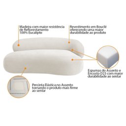 Recamier Sofá Curvo Lado Esquerdo Canadá 150cm Luxo Sala de Estar Bouclé Branco - Incasa Decor - 7