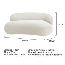 Recamier Sofá Curvo Lado Esquerdo Canadá 150cm Luxo Sala de Estar Bouclé Branco - Incasa Decor - 8