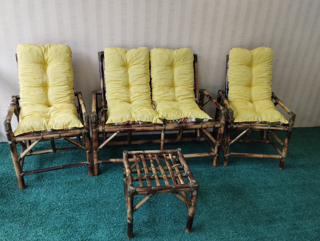 Conjunto Bambu Namoradeira, 2 Cadeiras + 1 Mesa de Centro com Almofadas para Área - 3