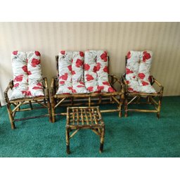 Conjunto Bambu Namoradeira, 2 Cadeiras + 1 Mesa de Centro com Almofadas para Área - 9
