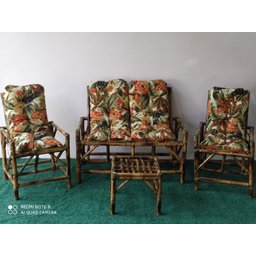 Conjunto Bambu Namoradeira, 2 Cadeiras + 1 Mesa de Centro com Almofadas para Área - 1