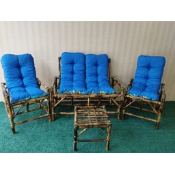 Conjunto Bambu Namoradeira, 2 Cadeiras + 1 Mesa de Centro com Almofadas para Área - 8