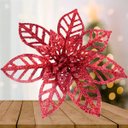Ver imagem 2 de Kit 8 Flores Gliter Vermelha Decoração Árvore de Natal 14cm
