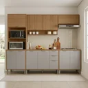 Ver imagem 1 de Cozinha Compacta Modulada 5 Peças 270cm 11 Portas e 2 Gavetas Colors Marrom Freijó/Cinza Chalck
