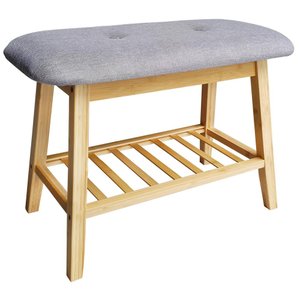 Banco Recamier Almofadado com Sapateira 60cm - Bambu/cinza