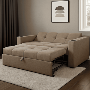 Sofá Cama Reclinável Retrátil Austin Pompeia Capuccino com Porta Copos