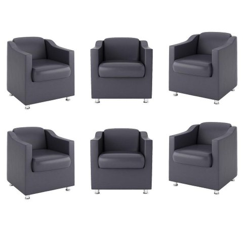 Kit 6 Poltronas Decorativas Para Recepção Courino Cinza