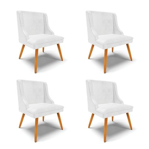 Kit 04 Cadeiras Corano Branco Pés Palito Castanho