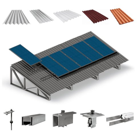 Kit Estrutura Suporte Fixador 1,20m Para 06 Placa Solar Alumínio Inox Telha Fibro Ondulada Viga Metá