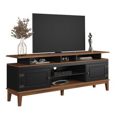 Rack para TV 75 Polegadas Madeira Maciça 2 Portas Rústico 185,7cm Preto - Apaixone & Decore