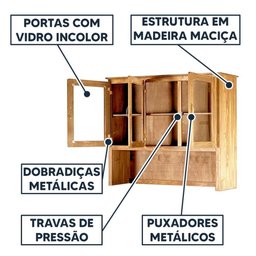 Armário Aéreo Oratório Madeira Maciça 3 Portas de Vidro Mel - 3