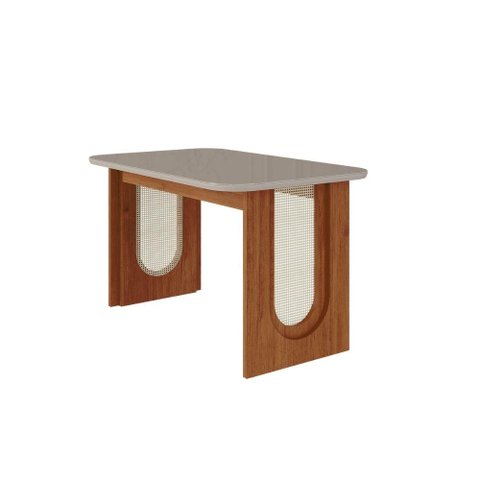Mesa de Jantar Ratangular 130x80cm Tampo Mdf/vidro Valentina Cimol Cinamomo/off White