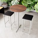 Ver imagem 1 de Conjunto Mesa Alta Bar Bistrô Redonda Imbuia 2 Bancos Estofado Don Castro Decor