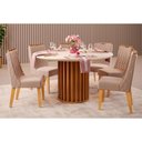 Ver imagem 1 de Sala de Jantar Completa Viena Tampo Madeirado C/ Vidro 136cm e 6 Cadeiras Bia Freijo/off White -