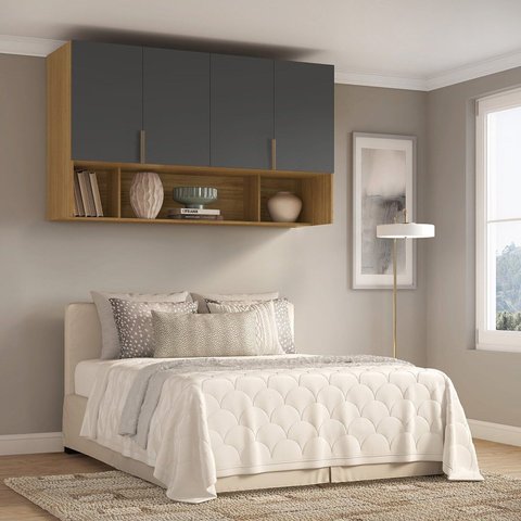 Armário Aéreo Modulado para Quarto 4 Portas 150cm 100% MDF Clean Altezza