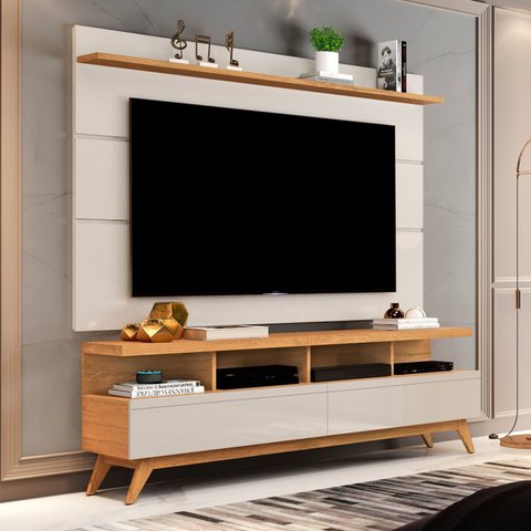 Rack com Painel para TV até 60 Polegadas MDF 160CMX194CM Pés em Madeira Maciça Vivare
