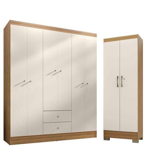 Guarda Roupa Casal Versa 6 Portas com Armário Multiuso Luna Freijó Off White Fosco - Kits Paraná