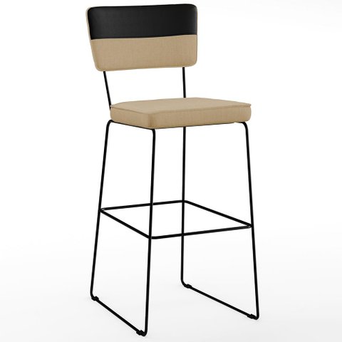 Banqueta Alta Cozinha Sala de Jantar Allana L02 Faixa Corano Preto Linho Bege Escuro - Lyam Decor