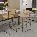 Ver imagem 2 de Banqueta Alta Cozinha Sala de Jantar Allana L02 Faixa Corano Preto Linho Bege Escuro - Lyam Decor
