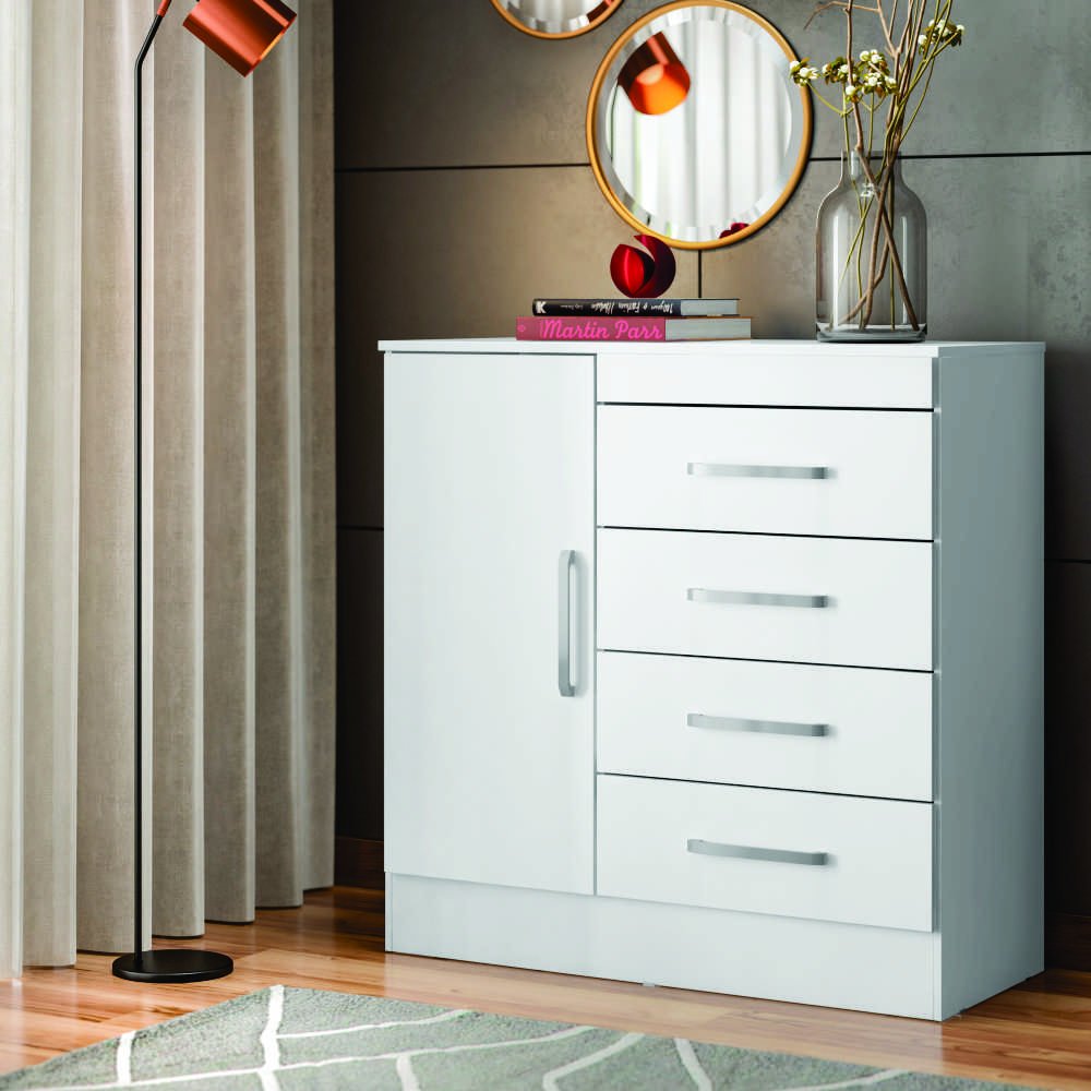 Cômoda 1 Porta 4 Gavetas Montevidéu Demobile Branco Cestaplus - 1