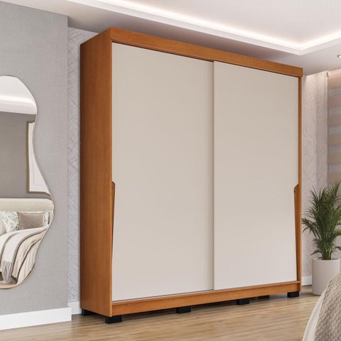 Roupeiro Porto 2 Portas de Correr 2 Gavetas 177x213cm Freijó/Creme 240826