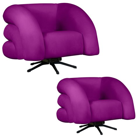 Kit 2 Poltrona Decorativa Micheli Giratória e Balanço Veludo Cor:roxo