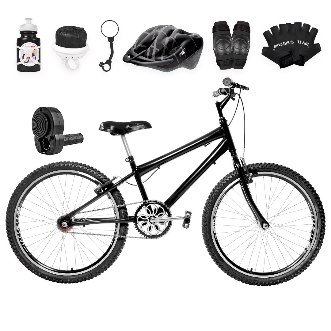 Bicicleta Infantil Masculina Aro 24 Aero + Kit Premium - Preta - 1