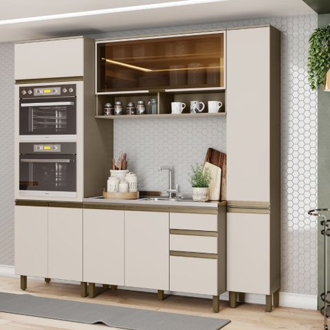 Cozinha Compacta Modulada 226,5cm 4 Peças com Torre Quente 9 Portas 2 Gavetas Connect Henn - Duna/cr