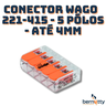 Kit 10 Conectores Wago Original 221-415 - 5 Pólos - até 4mm Conector Emenda de Fios - 3