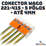 Kit 10 Conectores Wago Original 221-415 - 5 Pólos - até 4mm Conector Emenda de Fios - 4