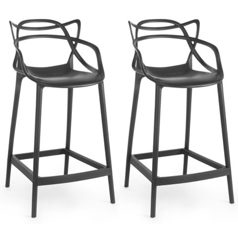 Kit 2 Banquetas Média Allegra 66cm Design Cozinha/bancada - Preto