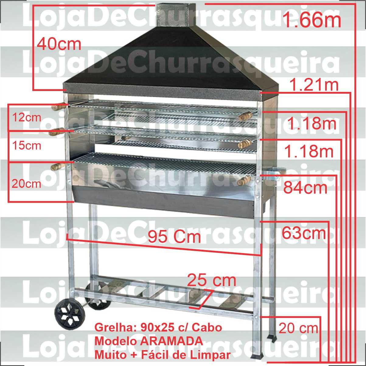 Churrasqueira Para Espetinho Carrinho Inox Para Vender Espetinhos 95x25 Com 03 Grelhas Aramada - 2