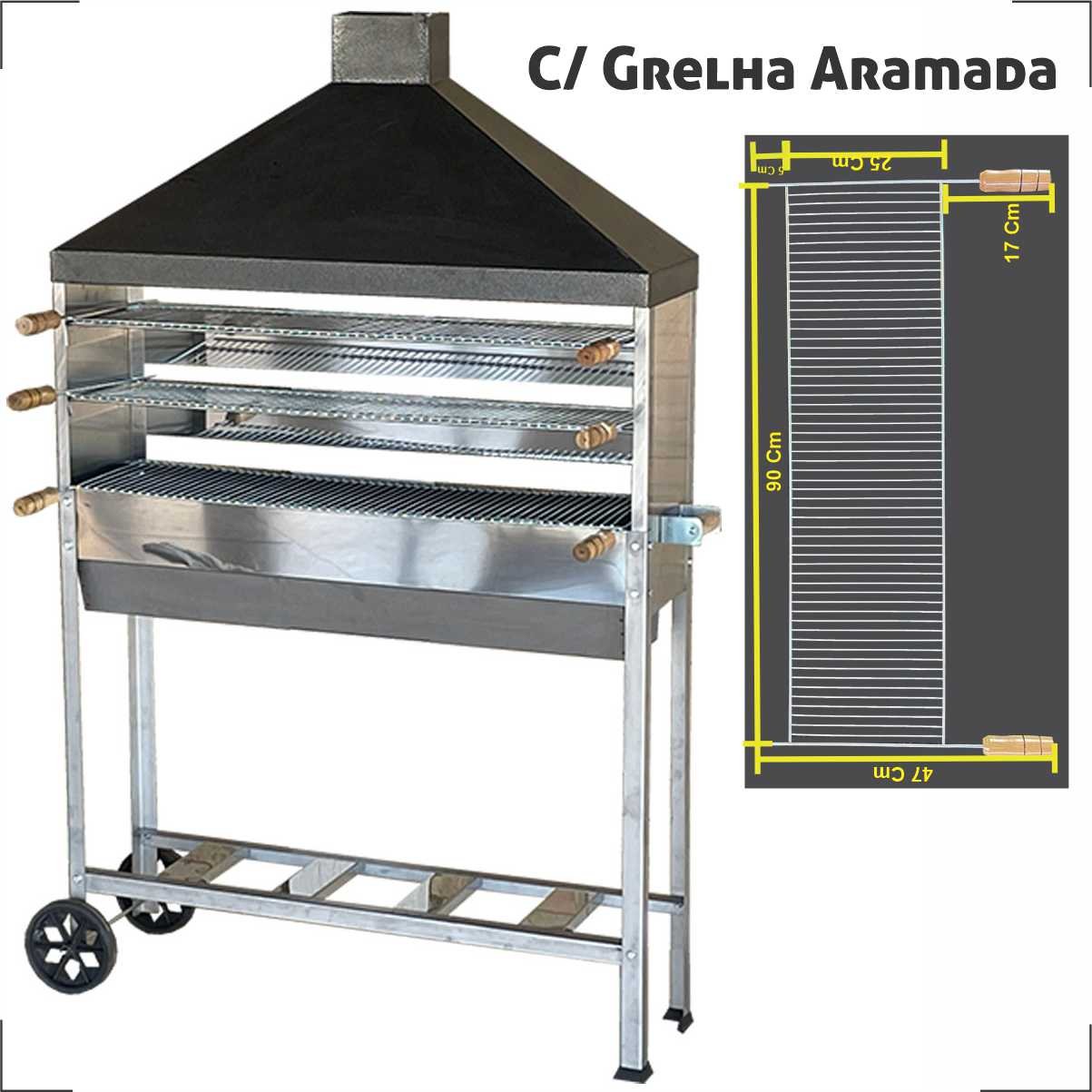 Churrasqueira Para Espetinho Carrinho Inox Para Vender Espetinhos 95x25 Com 03 Grelhas Aramada - 1