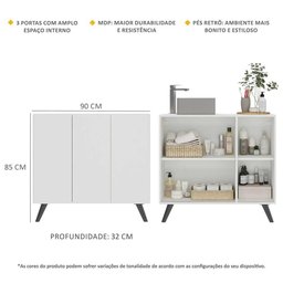 Gabinete Banheiro 3 Portas Retrô 90cm Multimóveis V5030 Branco/Preto - 3 Gabinete Banheiro 3 Portas Retrô 90cm Multimóveis V5030 Branco/Preto - 3